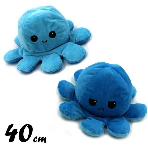 PELUCHE PIEUVRE RÉVERSIBLE GÉANTE BLEUE CLAIR ET BLEUE FONCÉ