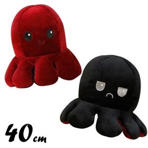 PELUCHE PIEUVRE RÉVERSIBLE GÉANTE BORDEAUX ET NOIRE