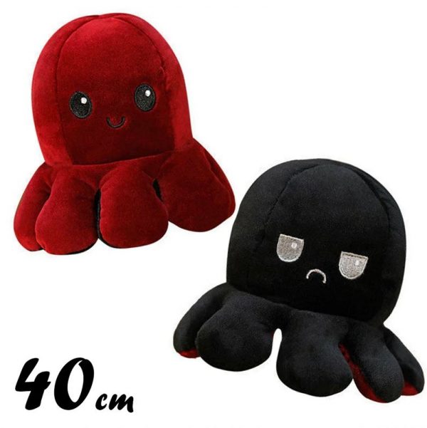 PELUCHE PIEUVRE RÉVERSIBLE GÉANTE BORDEAUX ET NOIRE