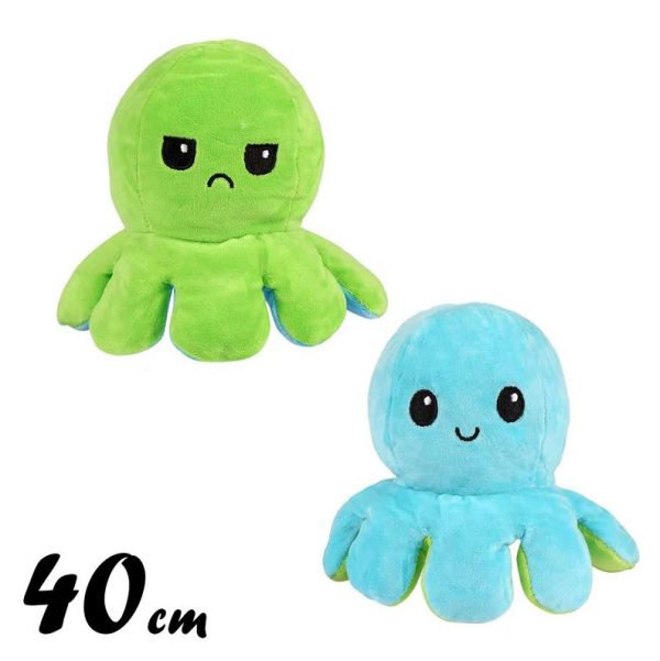 PELUCHE PIEUVRE RÉVERSIBLE GÉANTE BLEUE ET VERTE