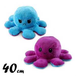 Peluche Pieuvre Réversible Géante Bleue et Violette