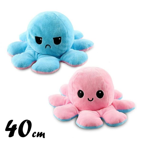 Peluche Pieuvre Réversible Géante Rose et Bleue