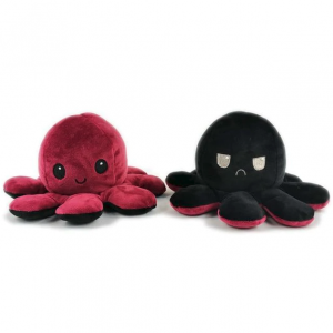 Peluche Pieuvre Réversible Poulpy Bordeaux et Noire