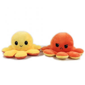 Peluche Pieuvre Réversible Poulpy Jaune et Orange