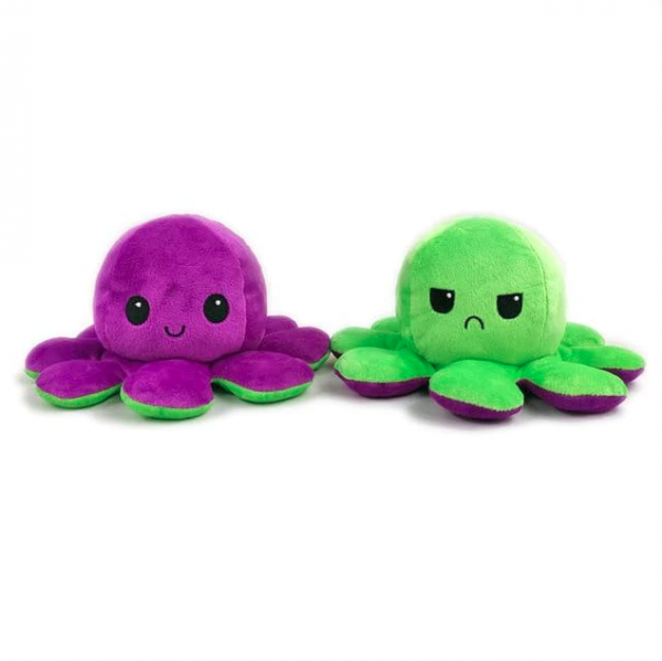 Peluche Pieuvre Réversible Poulpy Violette et Verte